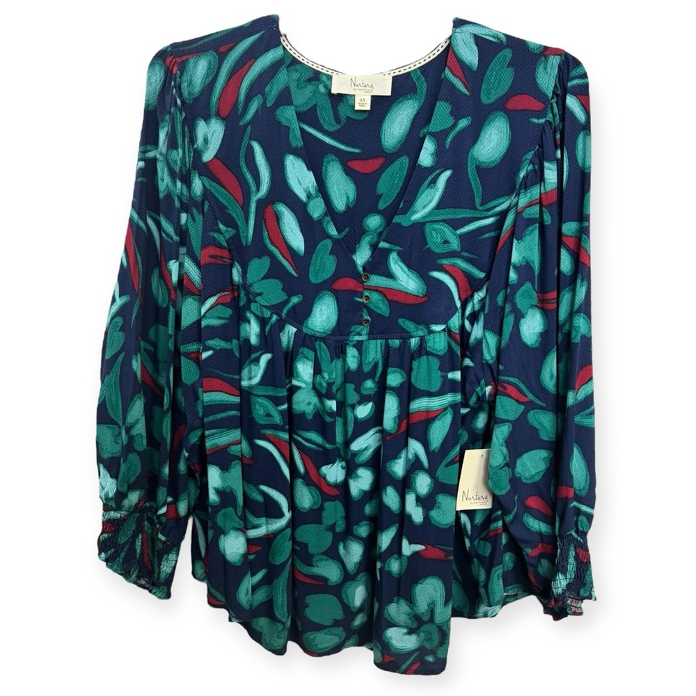 Boho Nurture Women’s Teal Flowy Blouse‎ Size 3X *2210